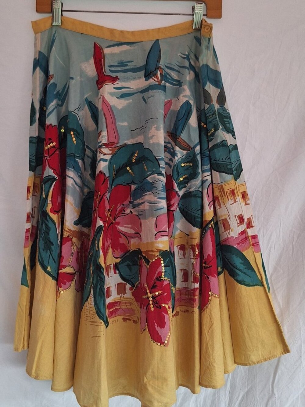 Vintage Cute Options Tropicalcore Artsy Flowy Nautical Sequin Skirt M Midi